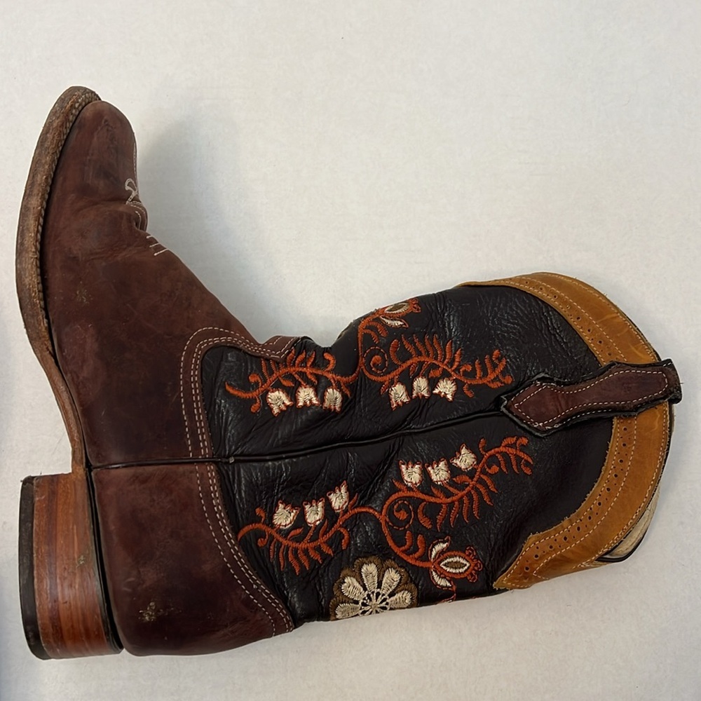 LA SIERRA WOMENS WESTERN BOOTS FLORAL & LEATHER CRAZY TANG 7.5 - Picture 9 of 17